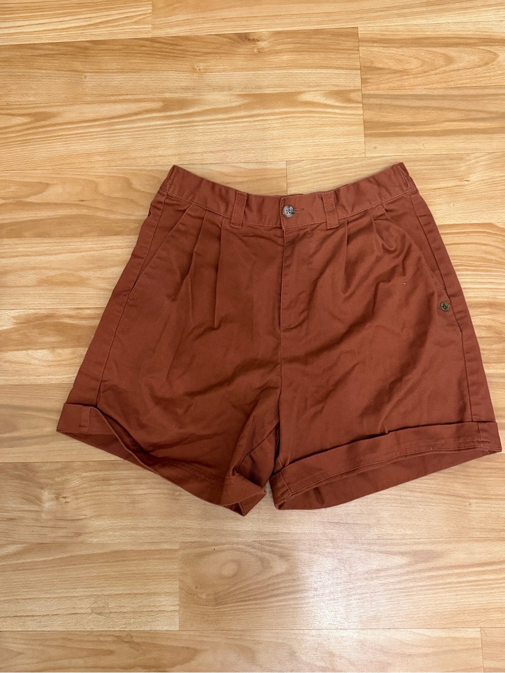 Volcom Frochickie Pleated Chino Shorts Rust Brown Cuffed High Waist Size 25